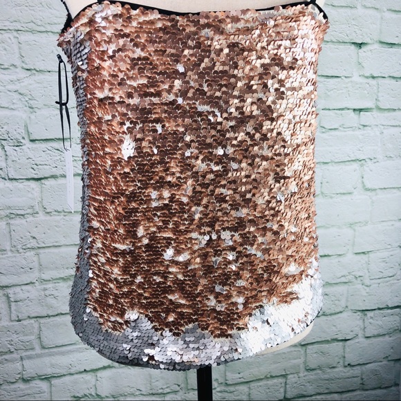 💫 1.STATE Sequin Camisole Silver & Rose Gold - Picture 6 of 7